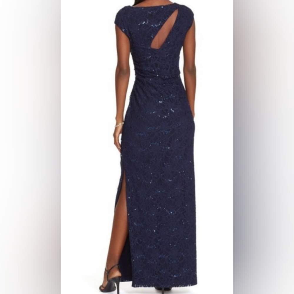 Stunning Dark Blue Ralph Lauren Maxi Sequinned Evening or Ball Gown